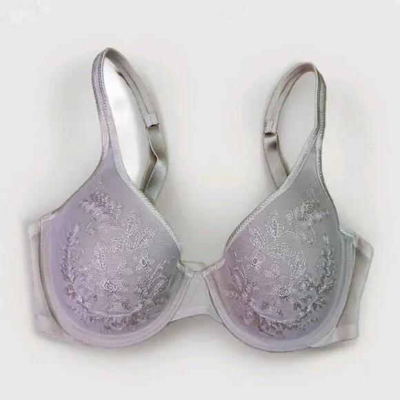 Wacoal 853147 32D Beige Bold & Beautiful Floral Embroidery Contour TShirt Bra - Picture 3 of 7